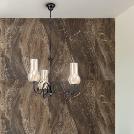 Brilagi - LED Lustra ar ķēdi COTTAGE 3xE14/40W/230V melna/brūna