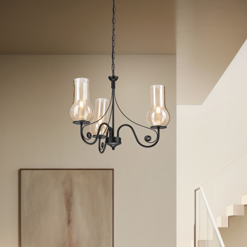 Brilagi - LED Lustra ar ķēdi COTTAGE 3xE14/40W/230V melna/brūna
