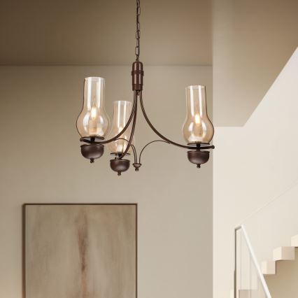 Brilagi - LED Lustra ar ķēdi COTTAGE 3xE14/40W/230V ozols/brūna