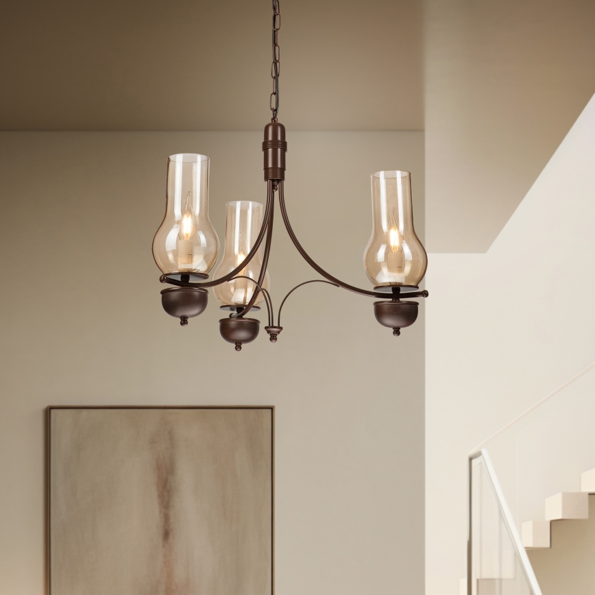 Brilagi - LED Lustra ar ķēdi COTTAGE 3xE14/40W/230V ozols/brūna