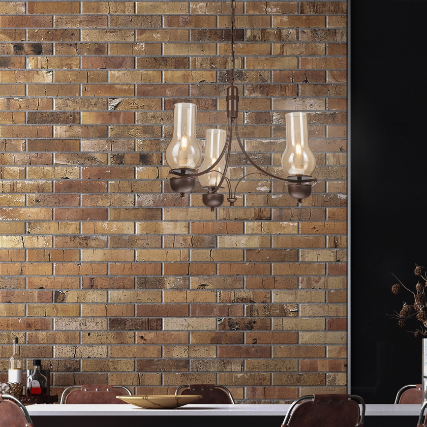 Brilagi - LED Lustra ar ķēdi COTTAGE 3xE14/40W/230V ozols/brūna