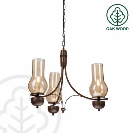Brilagi - LED Lustra ar ķēdi COTTAGE 3xE14/40W/230V ozols/brūna