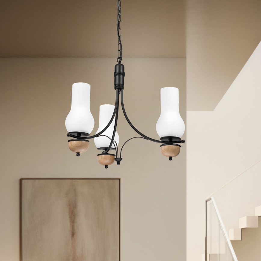 Brilagi - LED lustra ar ķēdi COTTAGE 3xE14/40W/230V ozols/melns/balts