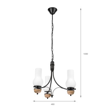 Brilagi - LED lustra ar ķēdi COTTAGE 3xE14/40W/230V ozols/melns/balts