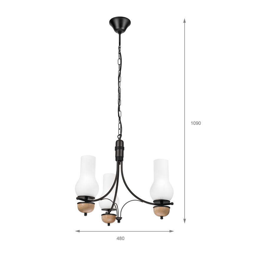 Brilagi - LED lustra ar ķēdi COTTAGE 3xE14/40W/230V ozols/melns/balts
