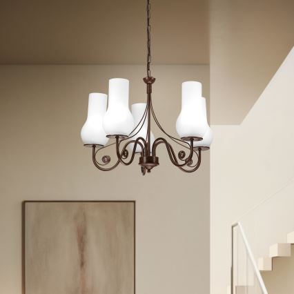 Brilagi - LED Lustra ar ķēdi COTTAGE 5xE14/40W/230V brūna/balta