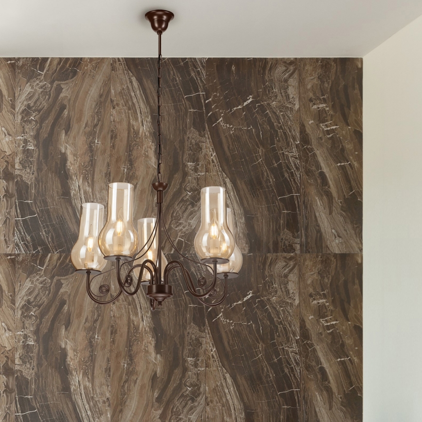 Brilagi - LED Lustra ar ķēdi COTTAGE 5xE14/40W/230V brūna