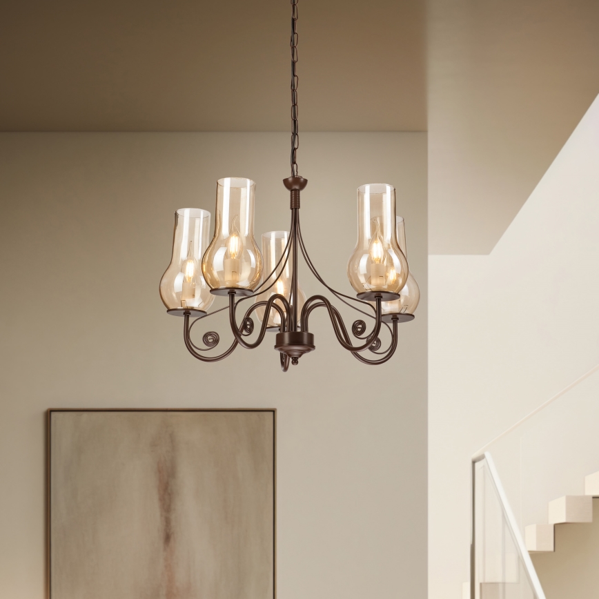 Brilagi - LED Lustra ar ķēdi COTTAGE 5xE14/40W/230V brūna