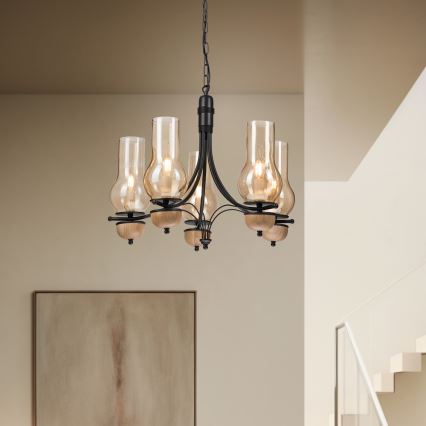 Brilagi - LED Lustra ar ķēdi COTTAGE 5xE14/40W/230V dižskābardis/brūna