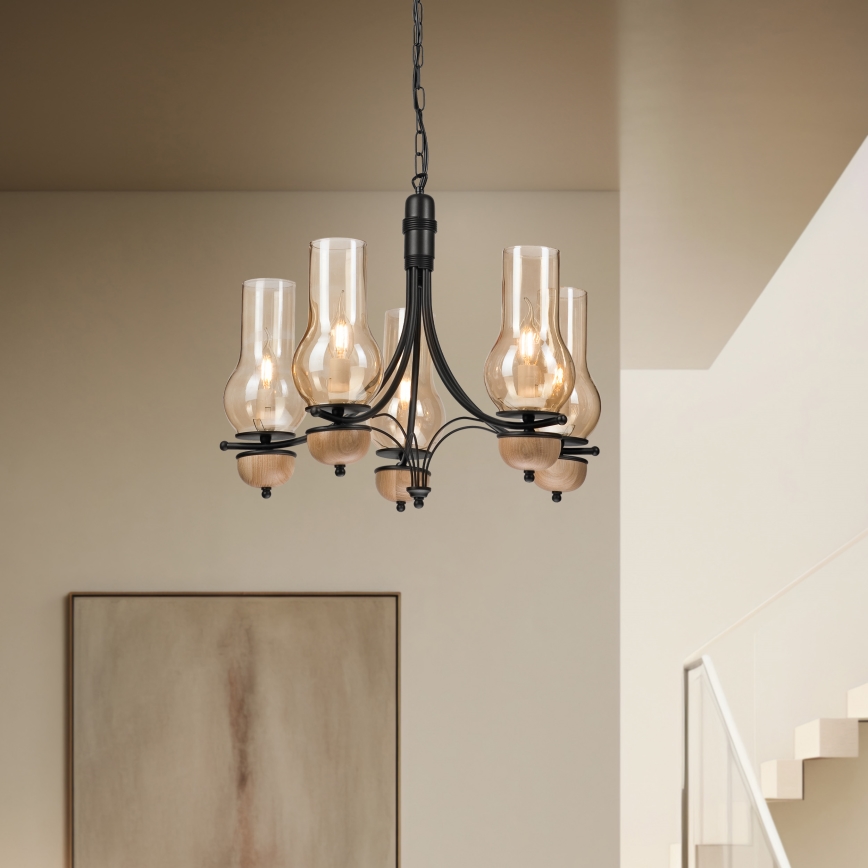 Brilagi - LED Lustra ar ķēdi COTTAGE 5xE14/40W/230V dižskābardis/brūna