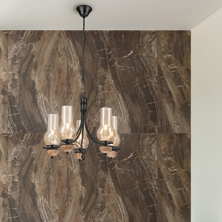 Brilagi - LED Lustra ar ķēdi COTTAGE 5xE14/40W/230V dižskābardis/brūna