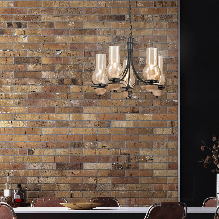 Brilagi - LED Lustra ar ķēdi COTTAGE 5xE14/40W/230V dižskābardis/brūna