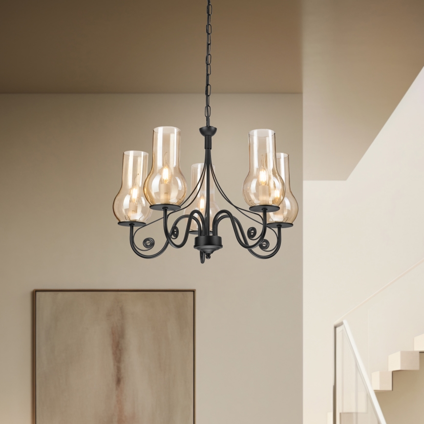 Brilagi - LED Lustra ar ķēdi COTTAGE 5xE14/40W/230V melna/brūna