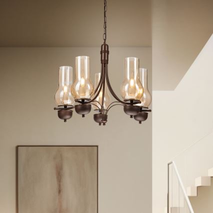 Brilagi - LED Lustra ar ķēdi COTTAGE 5xE14/40W/230V ozols/brūna