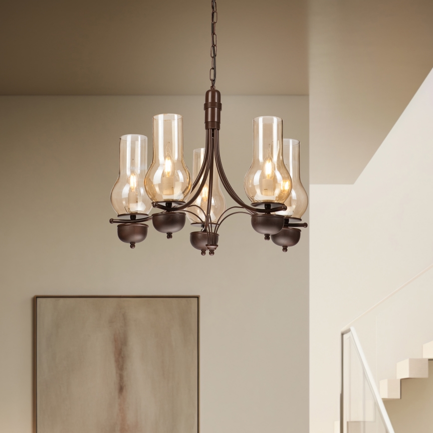Brilagi - LED Lustra ar ķēdi COTTAGE 5xE14/40W/230V ozols/brūna