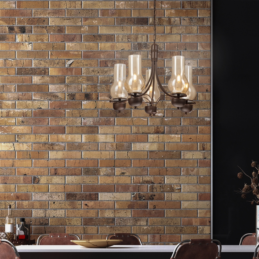 Brilagi - LED Lustra ar ķēdi COTTAGE 5xE14/40W/230V ozols/brūna