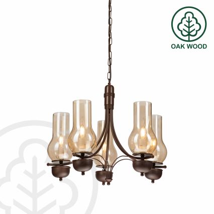 Brilagi - LED Lustra ar ķēdi COTTAGE 5xE14/40W/230V ozols/brūna