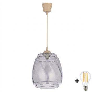 BRILAGI - LED lustra ar trosi RETRO GLASS 1xE27/60W/230V Ø 26 cm bēša/dūmakaini pelēka
