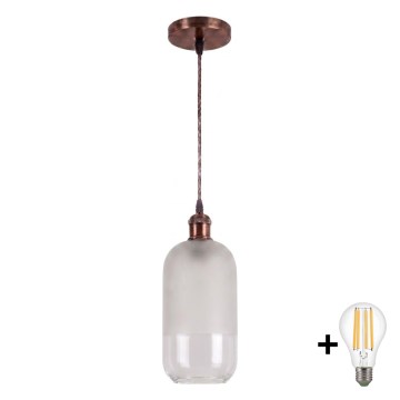 BRILAGI - LED lustra ar vadu RETRO GLASS 1xE27/60W/230V Ø 14 cm miedzaina/balta