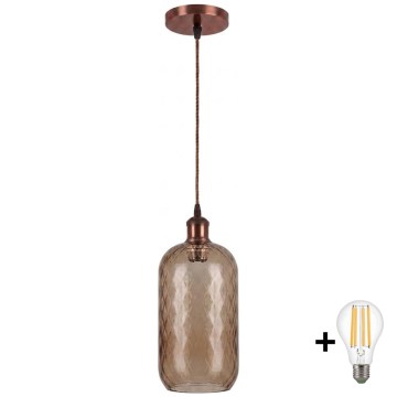 BRILAGI - LED lustra ar vadu RETRO GLASS 1xE27/60W/230V Ø 14 cm vara/dūmakaini brūna