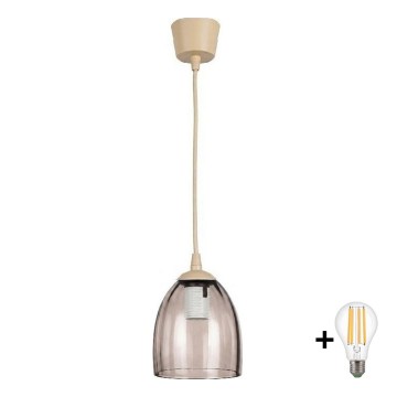 BRILAGI - LED lustra ar vadu RETRO GLASS 1xE27/60W/230V Ø 17 cm bēša/dūmaina bēša