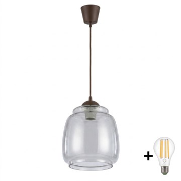 BRILAGI - LED lustra ar vadu RETRO GLASS 1xE27/60W/230V Ø 26 cm brūna/dūmakaini pelēka