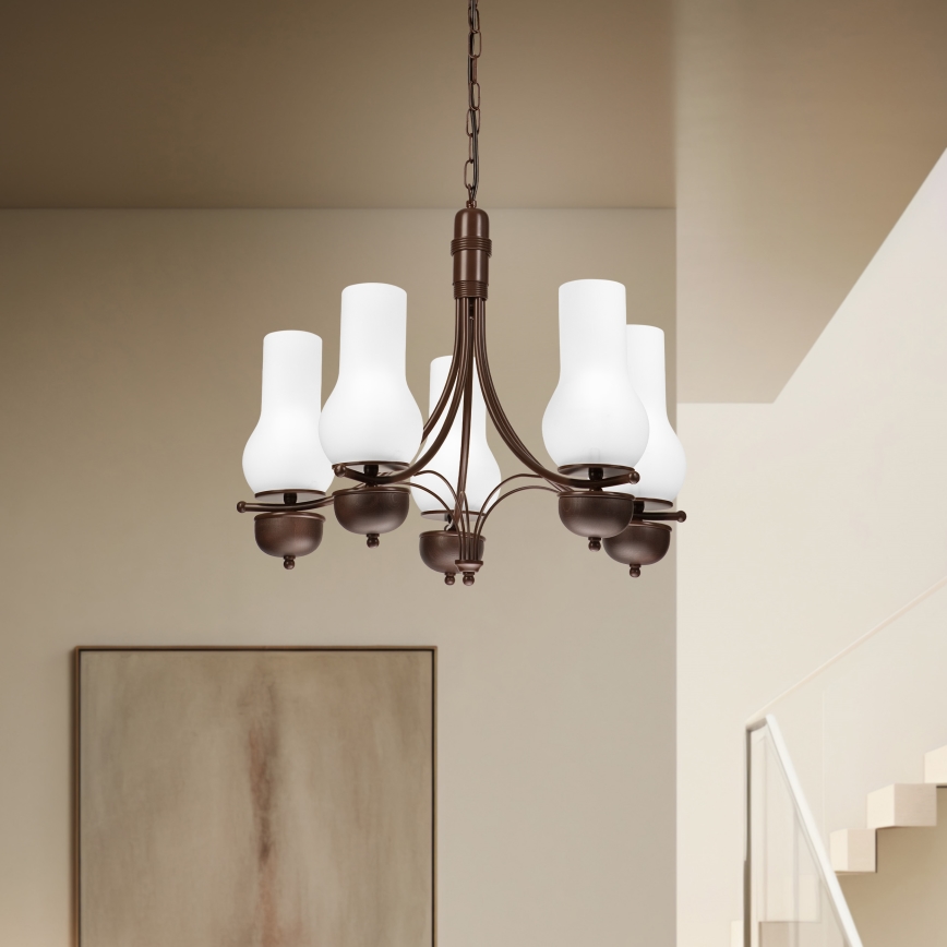 Brilagi - LED lustra ar ķēdi COTTAGE 5xE14/40W/230V ozols/balts
