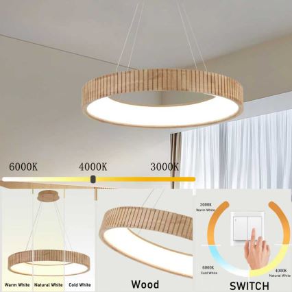 Brilagi - LED pakaramā lustra uz troses FALCON WOOD MODERN LED/40W/230V 3000/4000/6000K Ø 60 cm, koka