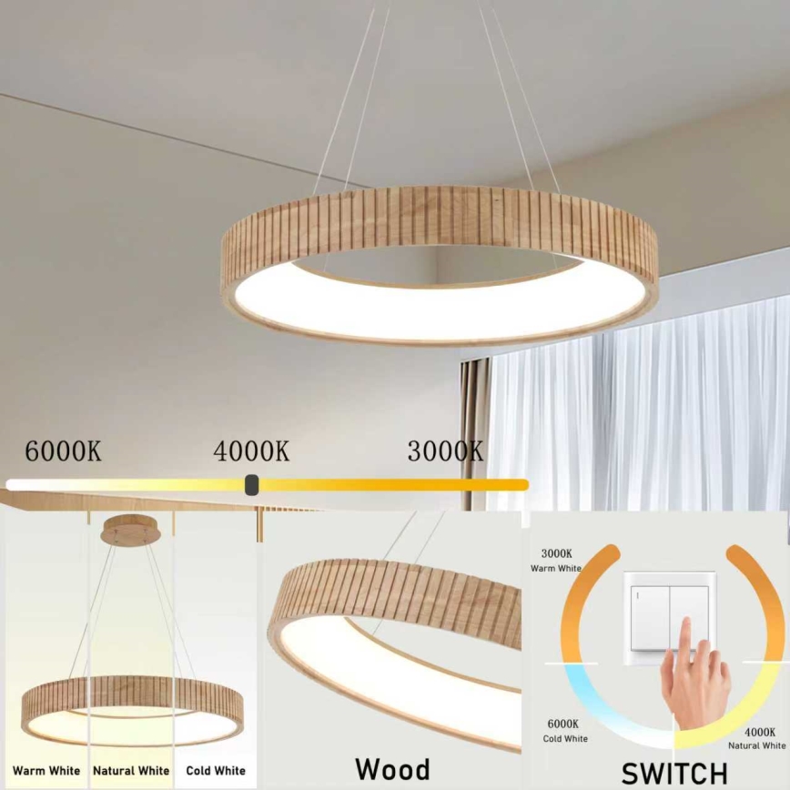 Brilagi - LED pakaramā lustra uz troses FALCON WOOD MODERN LED/40W/230V 3000/4000/6000K Ø 60 cm, koka