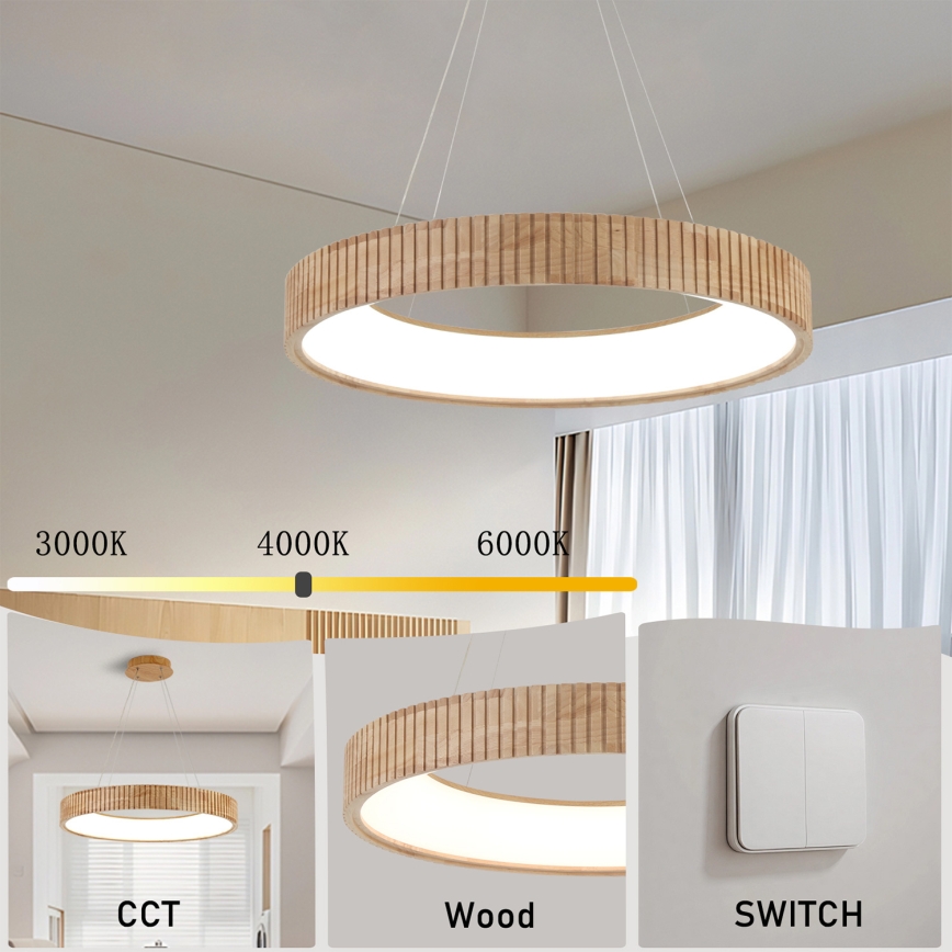 Brilagi - LED pakaramā lustra uz troses FALCON WOOD MODERN LED/40W/230V 3000/4000/6000K Ø 60 cm, koka