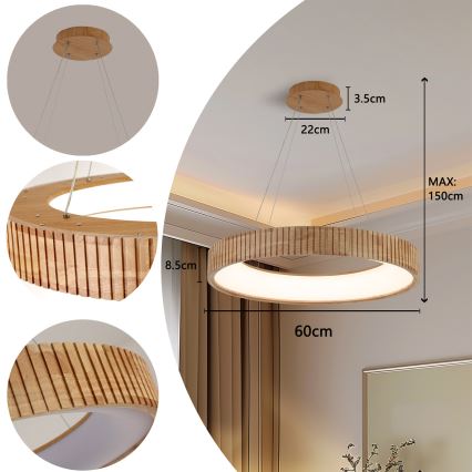 Brilagi - LED pakaramā lustra uz troses FALCON WOOD MODERN LED/40W/230V 3000/4000/6000K Ø 60 cm, koka