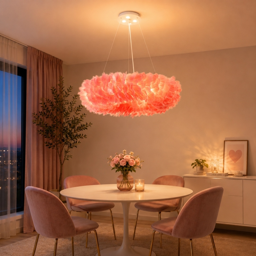 BRILAGI - LED lustra uz kabeļa FEATHER 3xE27/40W/230V + 3xLED/3W pr. 50 cm rozā