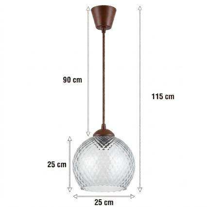 BRILAGI - LED lustra uz vada RETRO GLASS 1xE27/60W/230V Ø 25 cm brūna/dūmakaina pelēka