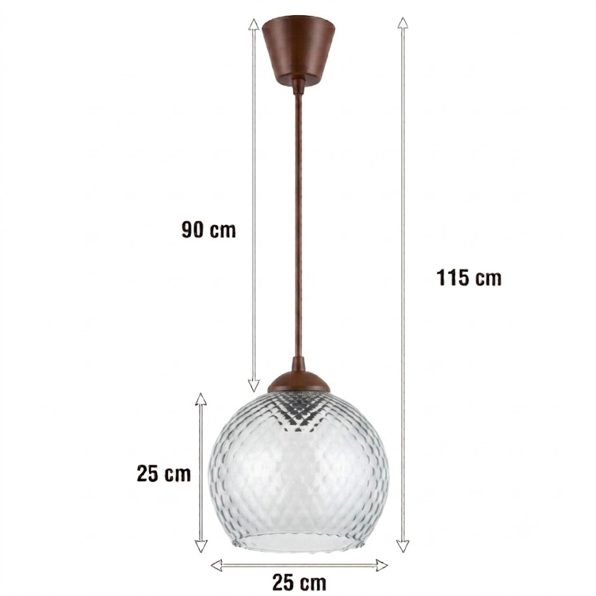 BRILAGI - LED lustra uz vada RETRO GLASS 1xE27/60W/230V Ø 25 cm brūna/dūmakaina pelēka