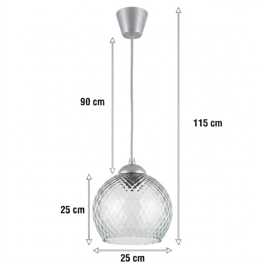 BRILAGI - LED lustra uz troses RETRO GLASS 1xE27/60W/230V Ø 25 cm sudraba/dūmota pelēka