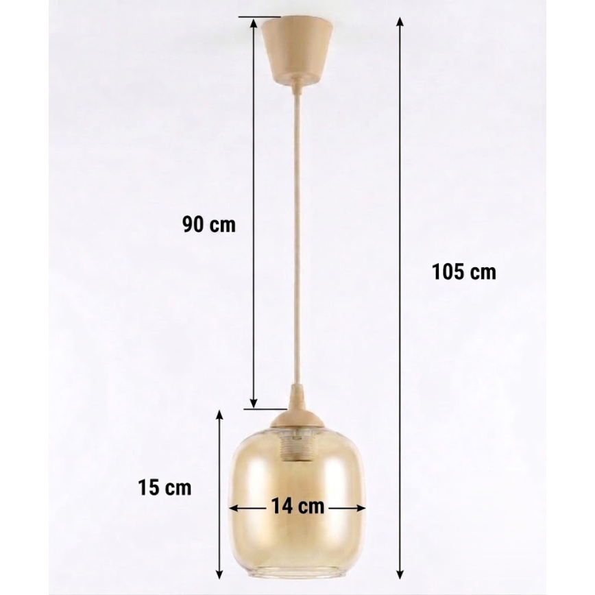BRILAGI - LED lustra uz troses RETRO GLASS 1xE27/60W/230V Ø 14 cm bēšs/dūmakaini brūns