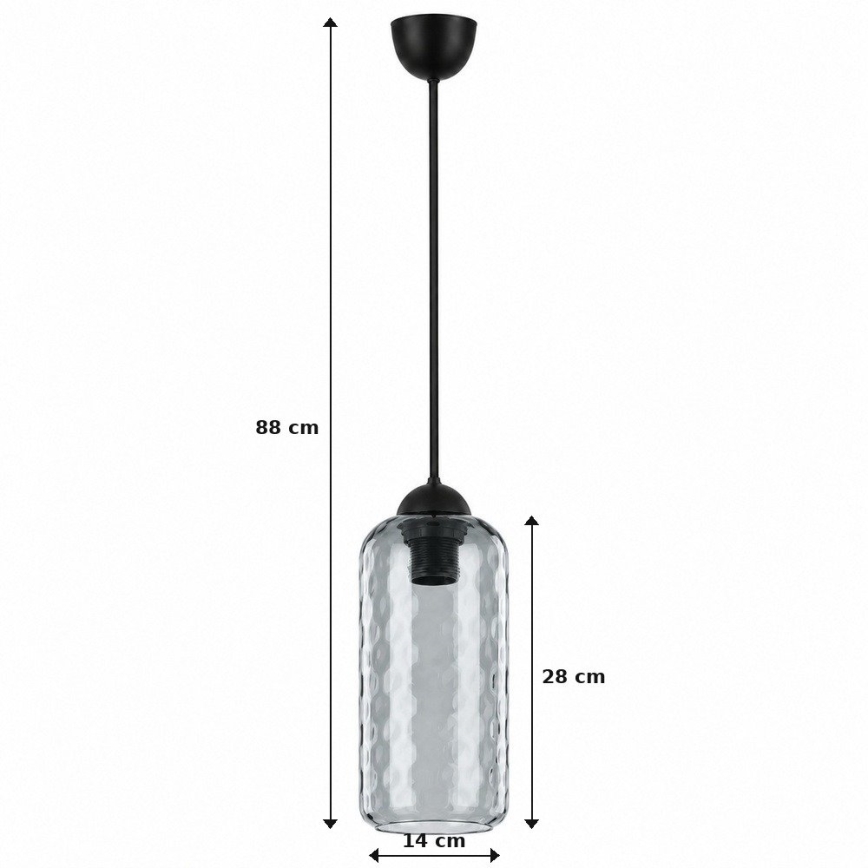 BRILAGI - LED lustra uz troses RETRO GLASS 1xE27/60W/230V Ø 14 cm melna/dūmakaini pelēka