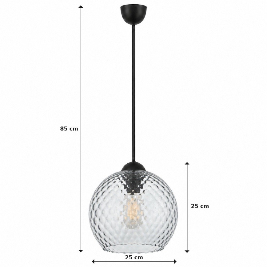 BRILAGI - LED piekaramā lustra uz kabeļa RETRO GLASS 1xE27/60W/230V diam. 25 cm melna/dūmakaini pelēka