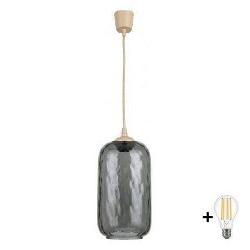 BRILAGI - LED lustra uz kabeļa RETRO GLASS 1xE27/60W/230V diam. 14 cm bēša/dūmakaini pelēka