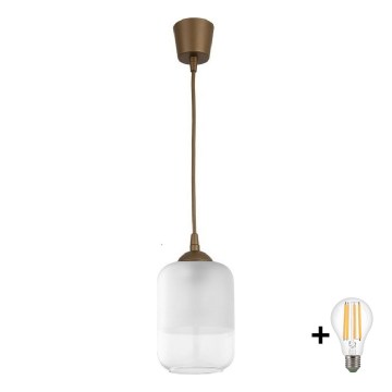 BRILAGI - LED lustra uz kabeļa RETRO GLASS 1xE27/60W/230V diametrs 14 cm brūna/balta
