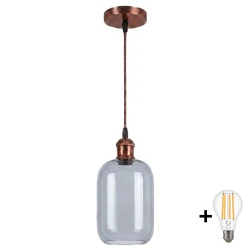 BRILAGI - LED lustra uz kabeļa RETRO GLASS 1xE27/60W/230V Ø 14 cm miedzaina/dūmotā pelēkā