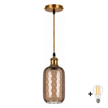 BRILAGI - LED lustra uz kabeļa RETRO GLASS 1xE27/60W/230V Ø 14 cm zelta/dūmakaini brūna