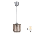 BRILAGI - LED lustra uz kabeļa RETRO GLASS 1xE27/60W/230V Ø 15 cm sudraba/dūmakaini bēšs