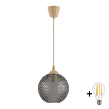 BRILAGI - LED lustra uz kabeļa RETRO GLASS 1xE27/60W/230V Ø 18 cm bēša/dūmakaini pelēka