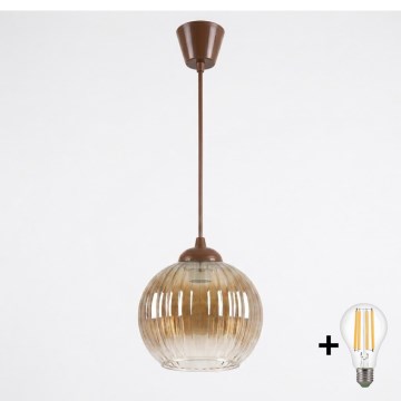 BRILAGI - LED lustra uz kabeļa RETRO GLASS 1xE27/60W/230V Ø 18 cm brūna/dūmakaina brūna