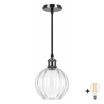 BRILAGI - LED lustra uz kabeļa RETRO GLASS 1xE27/60W/230V Ø 18 cm melna/caurspīdīga