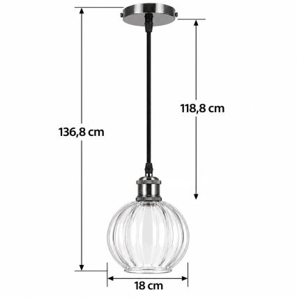BRILAGI - LED lustra uz kabeļa RETRO GLASS 1xE27/60W/230V Ø 18 cm melna/caurspīdīga