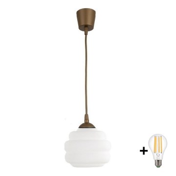 BRILAGI - LED lustra uz kabeļa RETRO GLASS 1xE27/60W/230V Ø 20 cm brūna/balta
