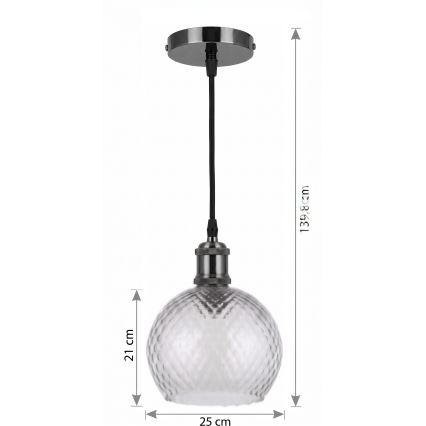 BRILAGI - LED lustra uz troses RETRO GLASS 1xE27/60W/230V Ø 25 cm melna/dūmakaini pelēka