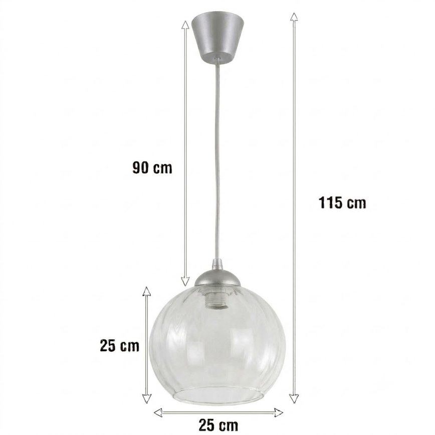 BRILAGI - LED lustra uz kabeļa RETRO GLASS 1xE27/60W/230V Ø 25 cm sudraba/caurspīdīga